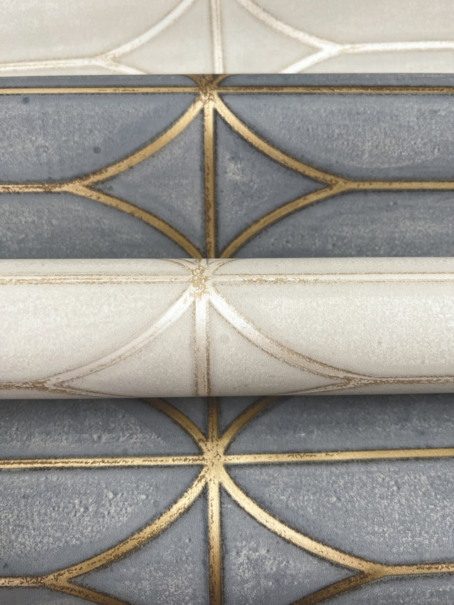 Pavilion Charcoal Peel & Stick Wallpaper with Geometric Metallic Motif - York PSW1410RL