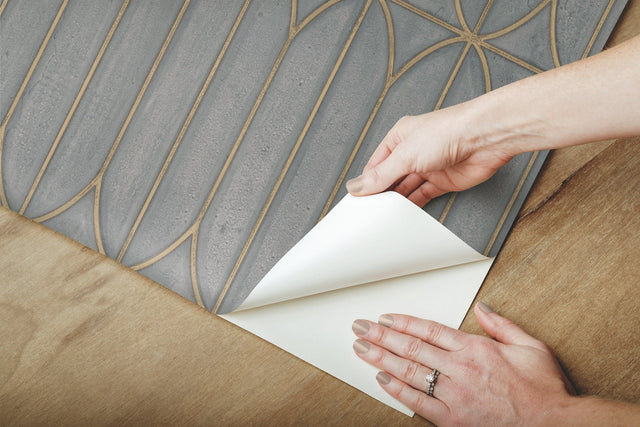 Pavilion Charcoal Peel & Stick Wallpaper with Geometric Metallic Motif - York PSW1410RL