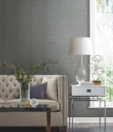Pavilion Charcoal Peel & Stick Wallpaper with Geometric Metallic Motif - York PSW1410RL