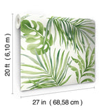 Paradise Palm Green Peel & Stick Wallpaper with Botanical Watercolor Palm Leaf Pattern - York PSW1412RL