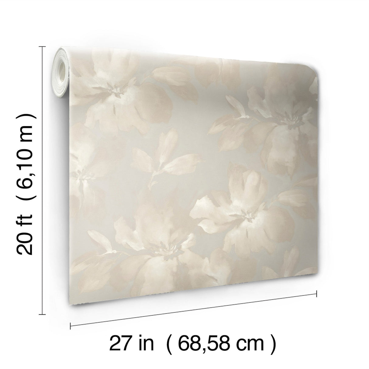 Midnight Blooms Neutral Peel & Stick Wallpaper with Floral Watercolor Motif - York PSW1414RL