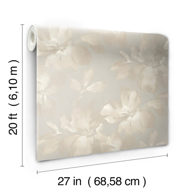 Midnight Blooms Neutral Peel & Stick Wallpaper with Floral Watercolor Motif - York PSW1414RL