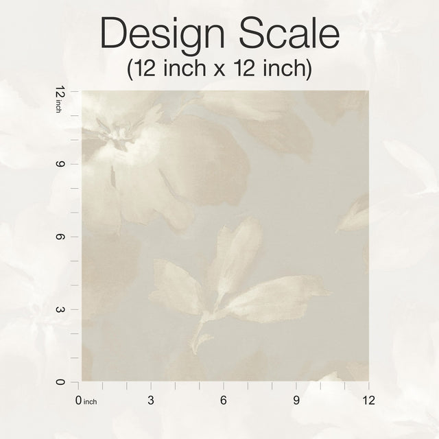 Midnight Blooms Neutral Peel & Stick Wallpaper with Floral Watercolor Motif - York PSW1414RL