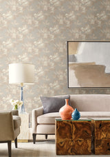 Midnight Blooms Neutral Peel & Stick Wallpaper with Floral Watercolor Motif - York PSW1414RL