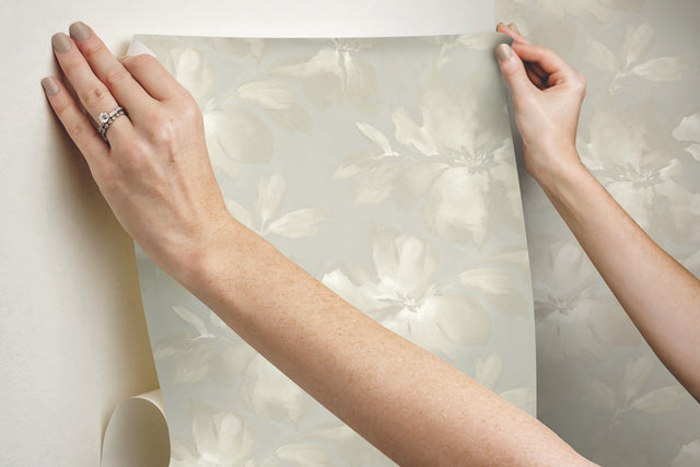 Midnight Blooms Neutral Peel & Stick Wallpaper with Floral Watercolor Motif - York PSW1414RL