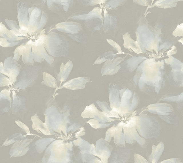 Midnight Blooms Light Blue & Grey Peel & Stick Wallpaper with Watercolor Floral Motif - York PSW1415RL