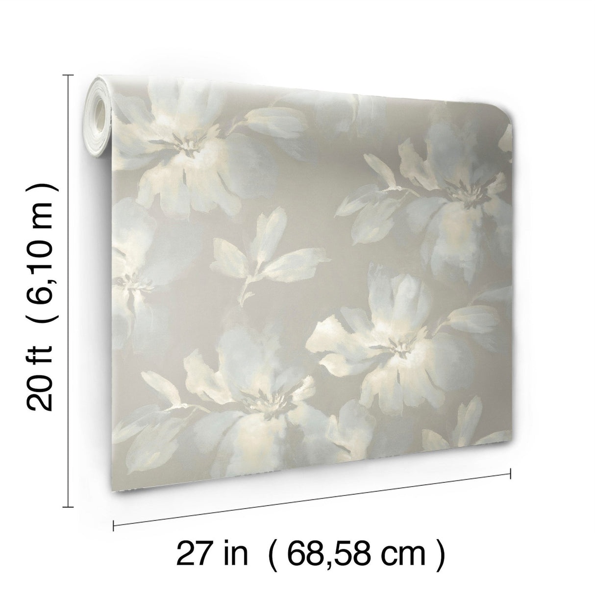 Midnight Blooms Light Blue & Grey Peel & Stick Wallpaper with Watercolor Floral Motif - York PSW1415RL