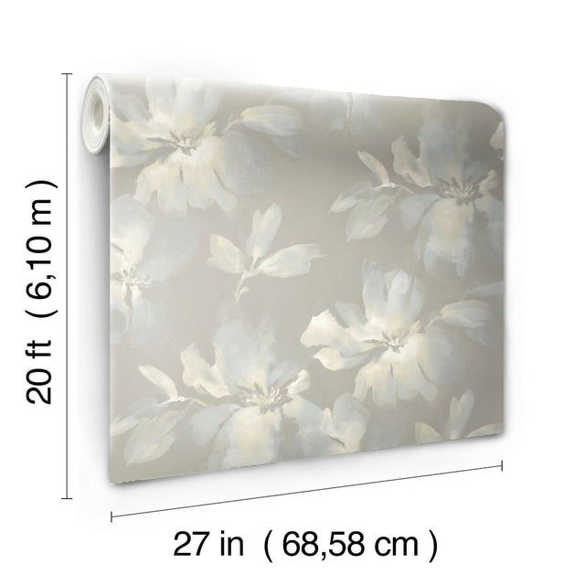 Midnight Blooms Light Blue & Grey Peel & Stick Wallpaper with Watercolor Floral Motif - York PSW1415RL