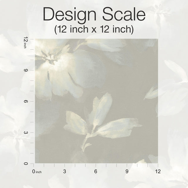 Midnight Blooms Light Blue & Grey Peel & Stick Wallpaper with Watercolor Floral Motif - York PSW1415RL