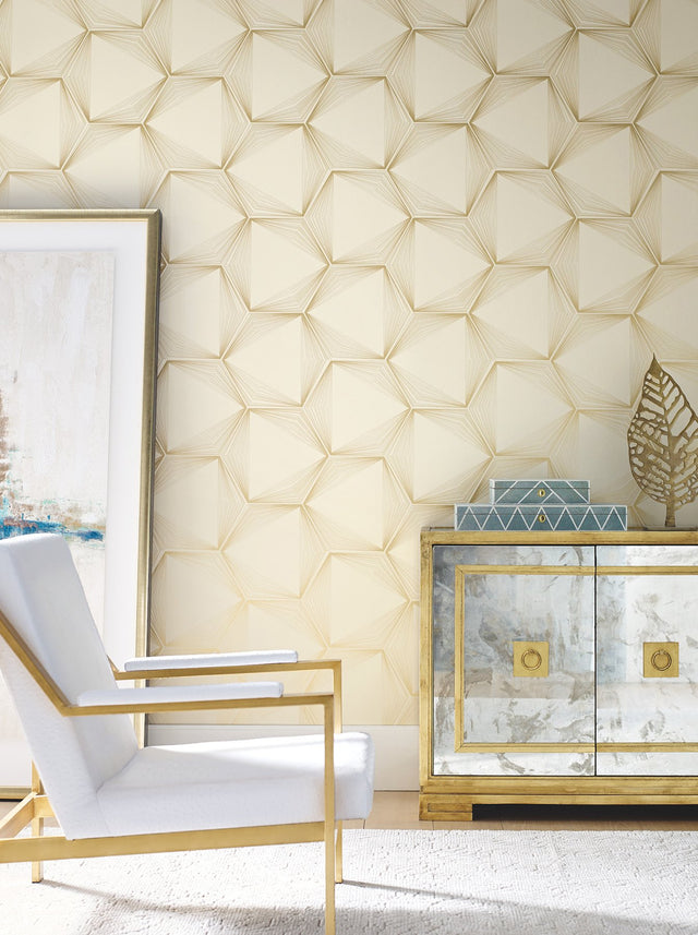 Honeycomb Sand & Gold Peel & Stick Wallpaper with Geometric Honeycomb Pattern - York PSW1416RL