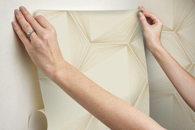 Honeycomb Sand & Gold Peel & Stick Wallpaper with Geometric Honeycomb Pattern - York PSW1416RL