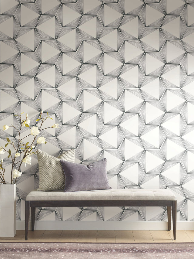 Honeycomb Charcoal Peel & Stick Wallpaper with Geometric Honeycomb Pattern - York PSW1417RL