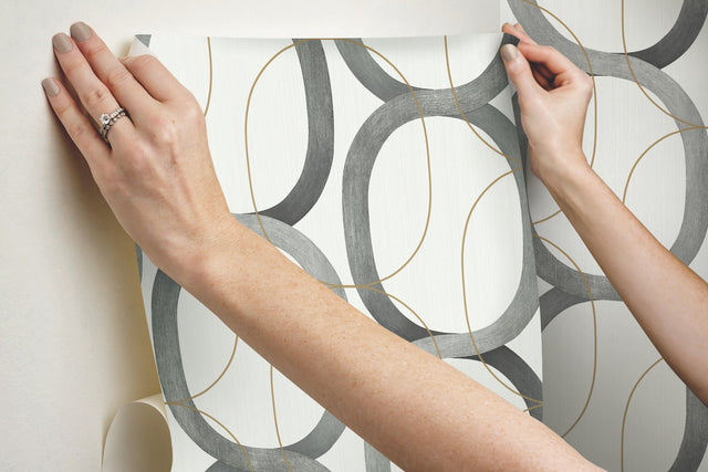 Interlock Black & Gold Geometric Peel & Stick Wallpaper - York PSW1419RL