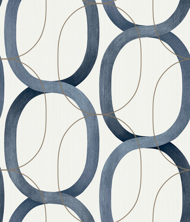 Interlock Navy Peel & Stick Wallpaper with Geometric Interlocking Loops - York PSW1420RL