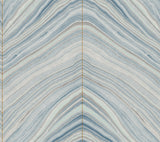Onyx Strata Mist Blue Premium Peel & Stick Wallpaper with Geometric Stone Vein Motif - York PSW1421RL