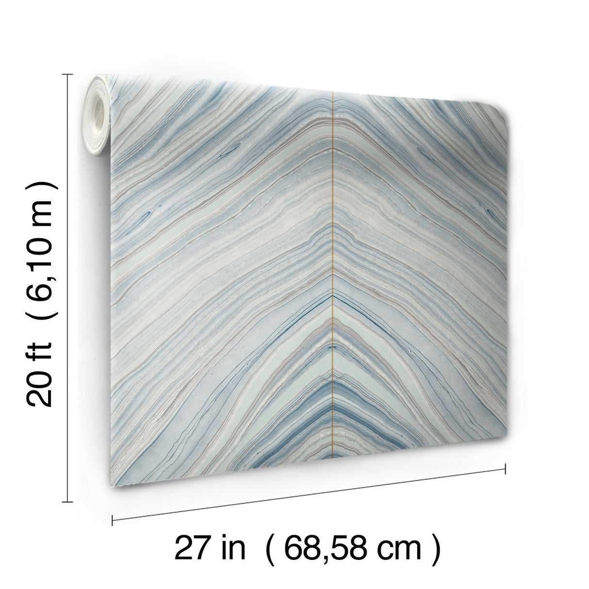 Onyx Strata Mist Blue Premium Peel & Stick Wallpaper with Geometric Stone Vein Motif - York PSW1421RL