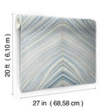 Onyx Strata Mist Blue Premium Peel & Stick Wallpaper with Geometric Stone Vein Motif - York PSW1421RL