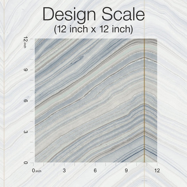 Onyx Strata Mist Blue Premium Peel & Stick Wallpaper with Geometric Stone Vein Motif - York PSW1421RL