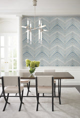Onyx Strata Mist Blue Premium Peel & Stick Wallpaper with Geometric Stone Vein Motif - York PSW1421RL