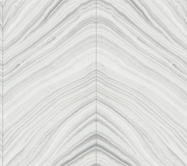 Onyx Strata Sheer Grey Peel & Stick Wallpaper with Geometric Stone Chevron Motif - York PSW1422RL