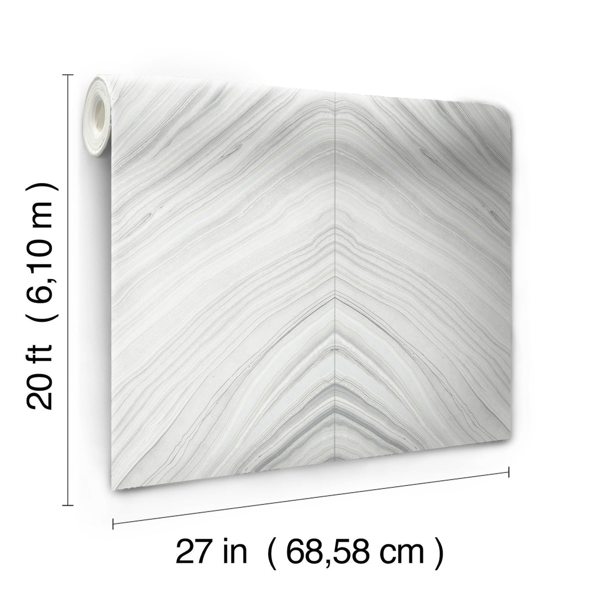 Onyx Strata Sheer Grey Peel & Stick Wallpaper with Geometric Stone Chevron Motif - York PSW1422RL
