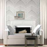 Onyx Strata Sheer Grey Peel & Stick Wallpaper with Geometric Stone Chevron Motif - York PSW1422RL