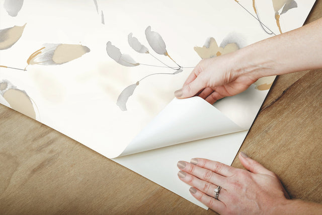 Linden Flower Soft Neutral Peel & Stick Wallpaper with Botanical Matte Non-Woven Design - York PSW1424RL