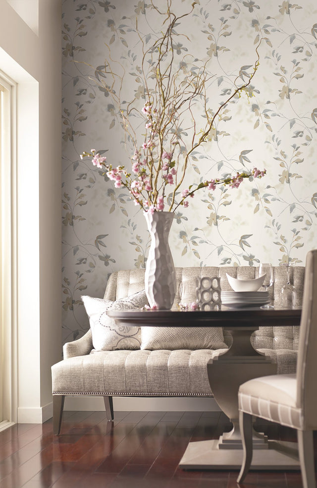 Linden Flower Soft Neutral Peel & Stick Wallpaper with Botanical Matte Non-Woven Design - York PSW1424RL