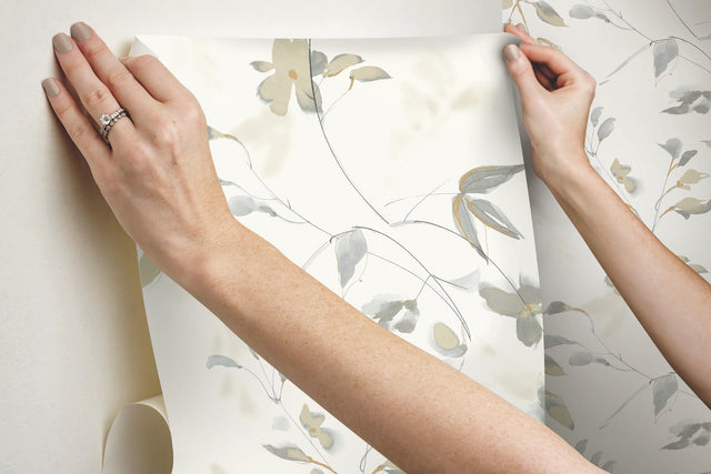 Linden Flower Soft Neutral Peel & Stick Wallpaper with Botanical Matte Non-Woven Design - York PSW1424RL