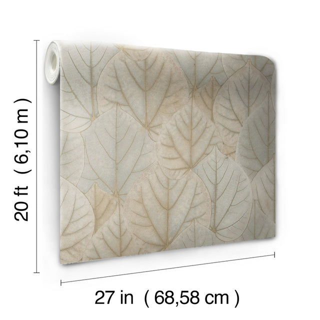Leaf Concerto Warm Taupe Peel & Stick Wallpaper with Botanical Leaf Pattern - York PSW1425RL