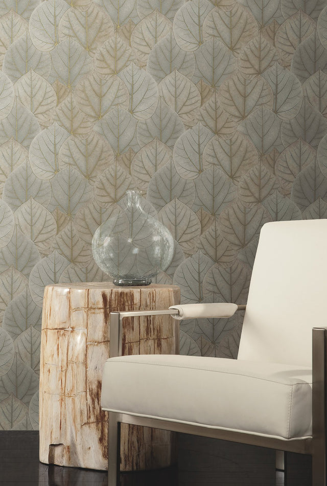 Leaf Concerto Warm Taupe Peel & Stick Wallpaper with Botanical Leaf Pattern - York PSW1425RL