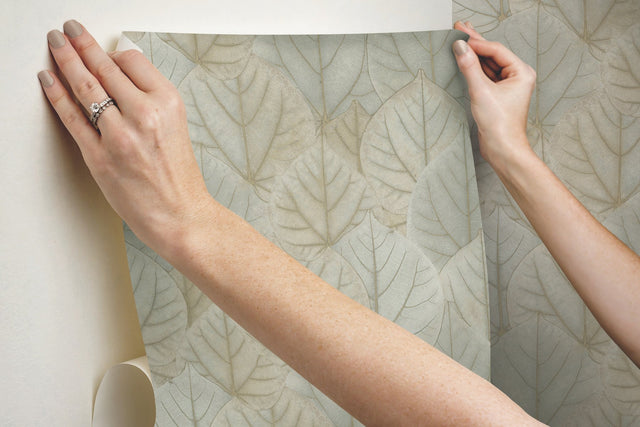 Leaf Concerto Warm Taupe Peel & Stick Wallpaper with Botanical Leaf Pattern - York PSW1425RL