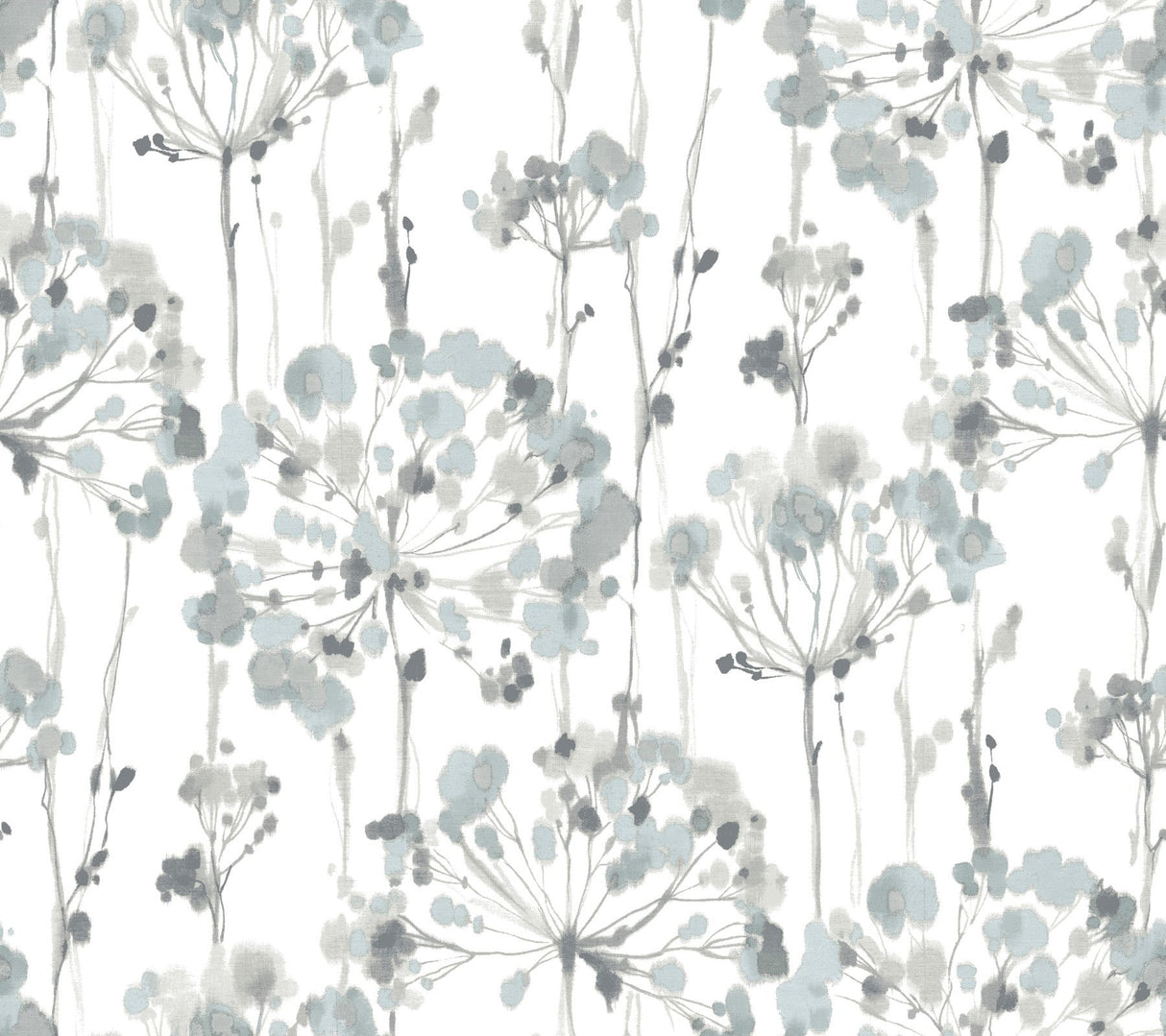 Flourish Sheer Blue & Grey Premium Peel & Stick Wallpaper with Watercolor Floral Pattern - York PSW1428RL
