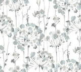 Flourish Sheer Blue & Grey Premium Peel & Stick Wallpaper with Watercolor Floral Pattern - York PSW1428RL