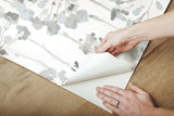 Flourish Sheer Blue & Grey Premium Peel & Stick Wallpaper with Watercolor Floral Pattern - York PSW1428RL