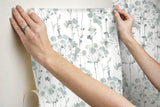 Flourish Sheer Blue & Grey Premium Peel & Stick Wallpaper with Watercolor Floral Pattern - York PSW1428RL