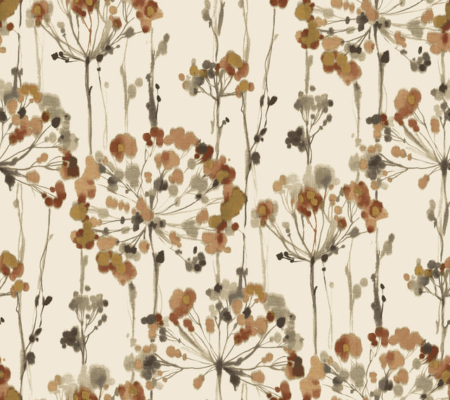 Flourish Burnt Orange Peel & Stick Wallpaper with Watercolor Floral Pattern - York PSW1429RL
