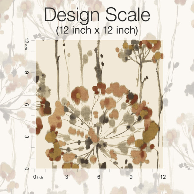 Flourish Burnt Orange Peel & Stick Wallpaper with Watercolor Floral Pattern - York PSW1429RL