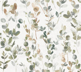 Joyful Eucalyptus Green Peel & Stick Wallpaper with Botanical Watercolor Leaves - York PSW1430RL