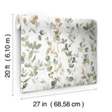 Joyful Eucalyptus Green Peel & Stick Wallpaper with Botanical Watercolor Leaves - York PSW1430RL