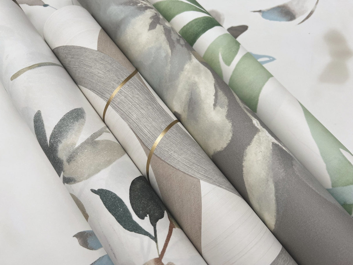 Joyful Eucalyptus Green Peel & Stick Wallpaper with Botanical Watercolor Leaves - York PSW1430RL