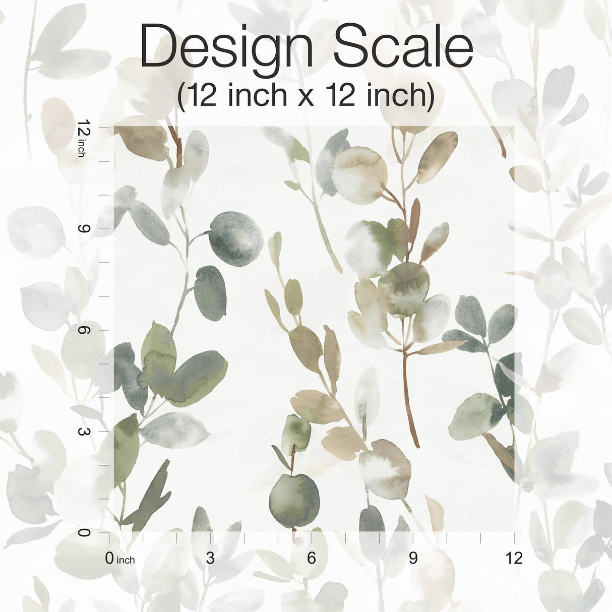 Joyful Eucalyptus Green Peel & Stick Wallpaper with Botanical Watercolor Leaves - York PSW1430RL