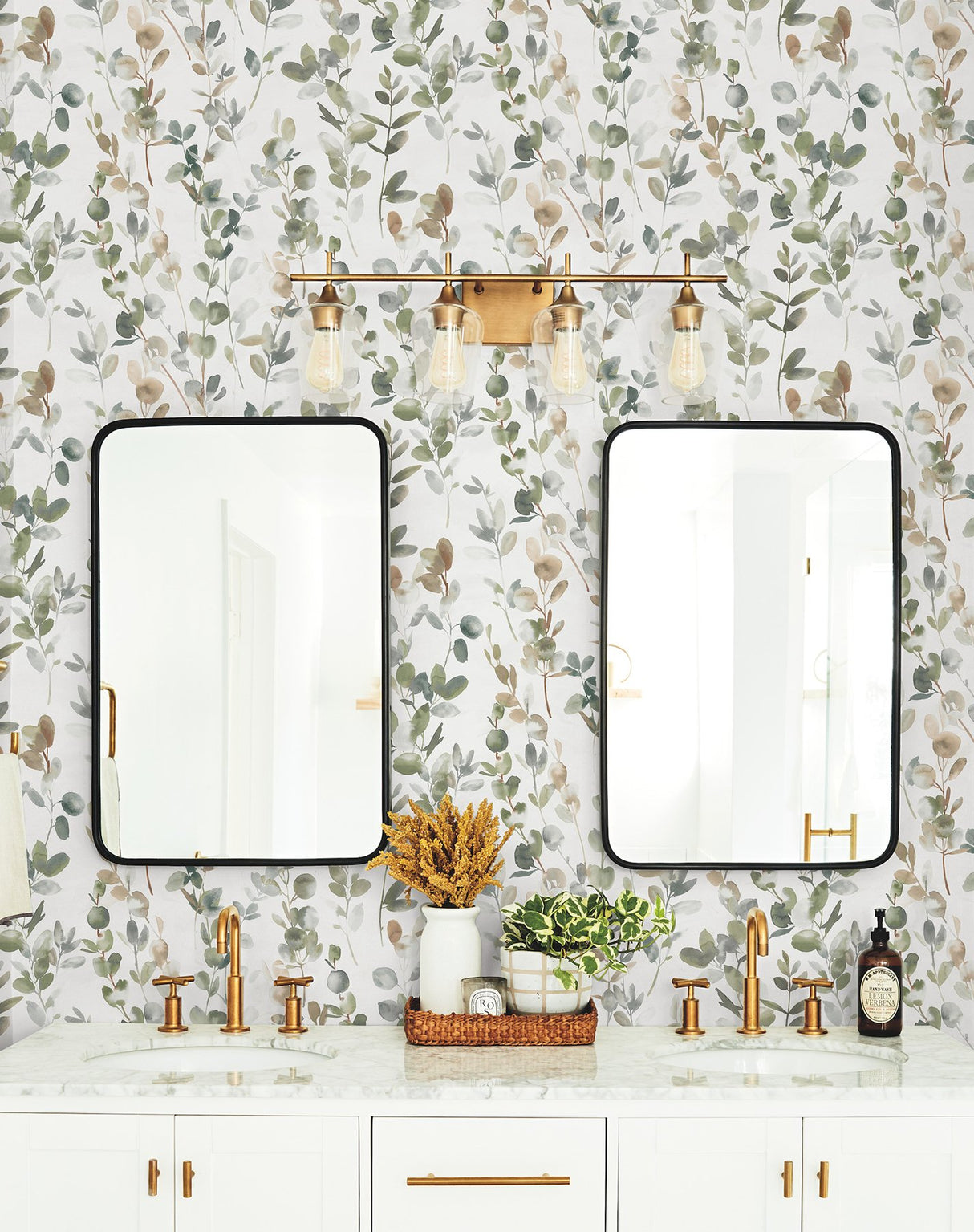 Joyful Eucalyptus Green Peel & Stick Wallpaper with Botanical Watercolor Leaves - York PSW1430RL