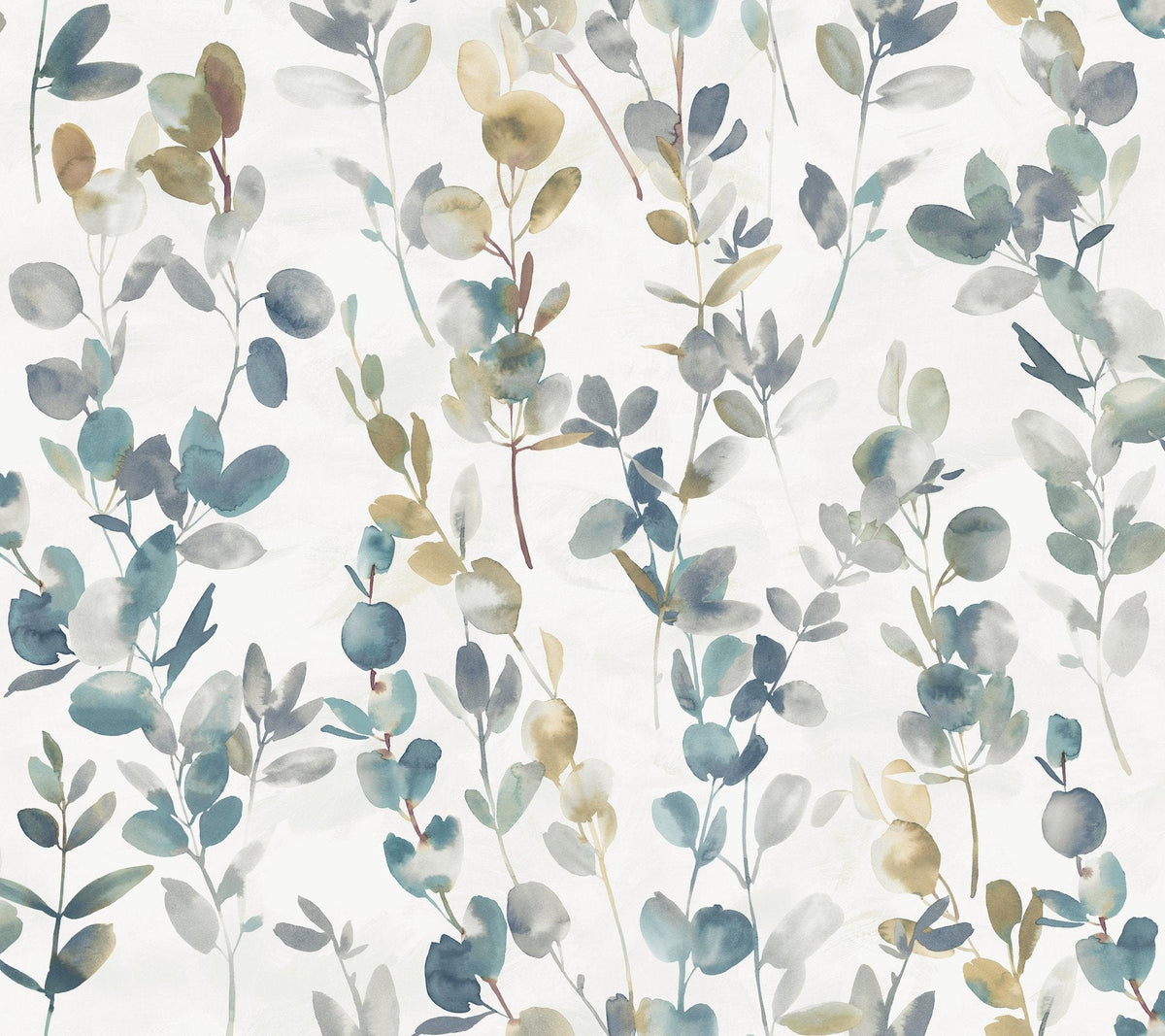 Joyful Eucalyptus Navy Peel & Stick Wallpaper with Botanical Watercolor Motif - York PSW1431RL SAMPLE