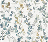 Joyful Eucalyptus Navy Peel & Stick Wallpaper with Botanical Watercolor Motif - York PSW1431RL SAMPLE