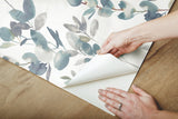 Joyful Eucalyptus Navy Peel & Stick Wallpaper with Botanical Watercolor Motif - York PSW1431RL SAMPLE