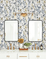 Joyful Eucalyptus Navy Peel & Stick Wallpaper with Botanical Watercolor Motif - York PSW1431RL