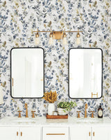 Joyful Eucalyptus Navy Peel & Stick Wallpaper with Botanical Watercolor Motif - York PSW1431RL SAMPLE