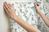 Joyful Eucalyptus Navy Peel & Stick Wallpaper with Botanical Watercolor Motif - York PSW1431RL