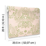 Cottontail Toile Pink & Chartreuse Peel & Stick Wallpaper with Whimsical Rabbit Damask - York PSW1432RL